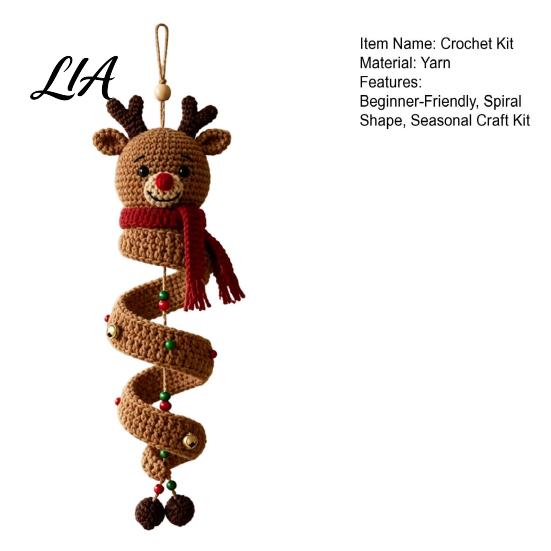 Easy Crochet Pattern Set Christmas Spiral Ornament Kit, DIY 3D Reindeer Hanging with Handmade Decor Yarn And Beads, Seasonal Craft Decoration