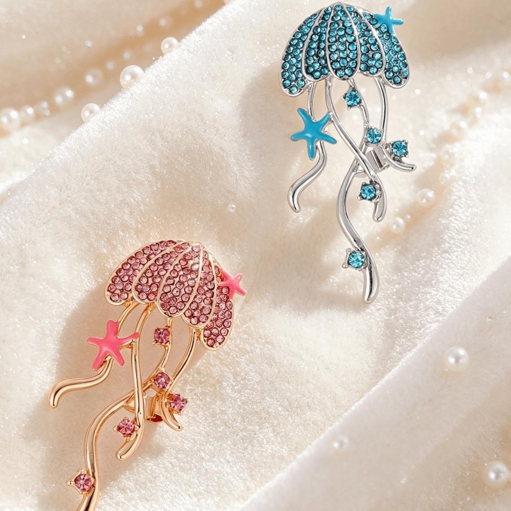 Sparkling Rhinestone Breast Pin Zinc Zinc Alloy Sea Life Pins New Jellyfish Brooches Women