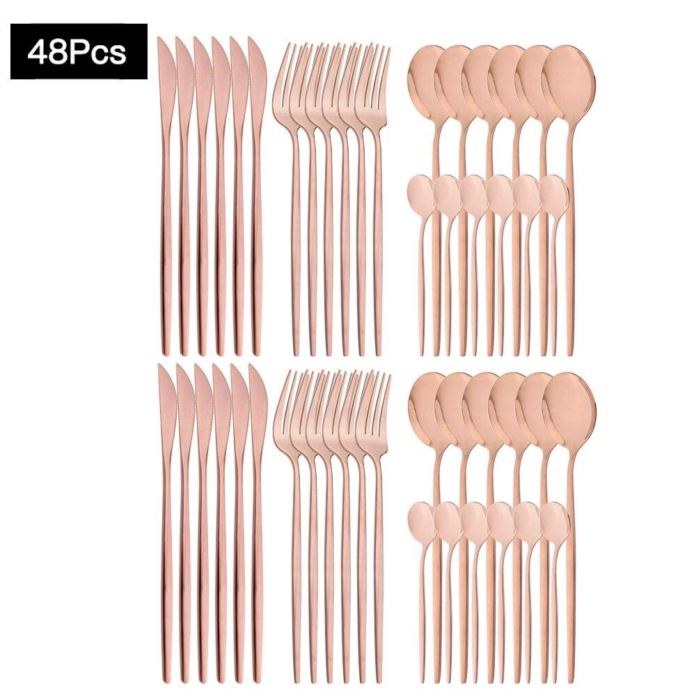 48 шт., набор столовых приборов из красного золота, зеркальный набор столовых приборов, столовые приборы из нержавеющей стали, обеденный нож, вилка, ложка, чайная ложка для домашней посуды