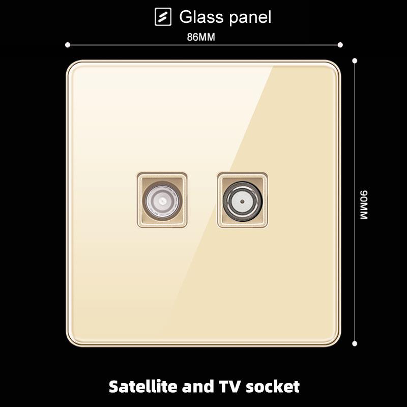 Hong Kong & Macau 13A British Socket with USB Fast Charging, Type-C, Gold Glass Panel, Three-Hole Square Pin