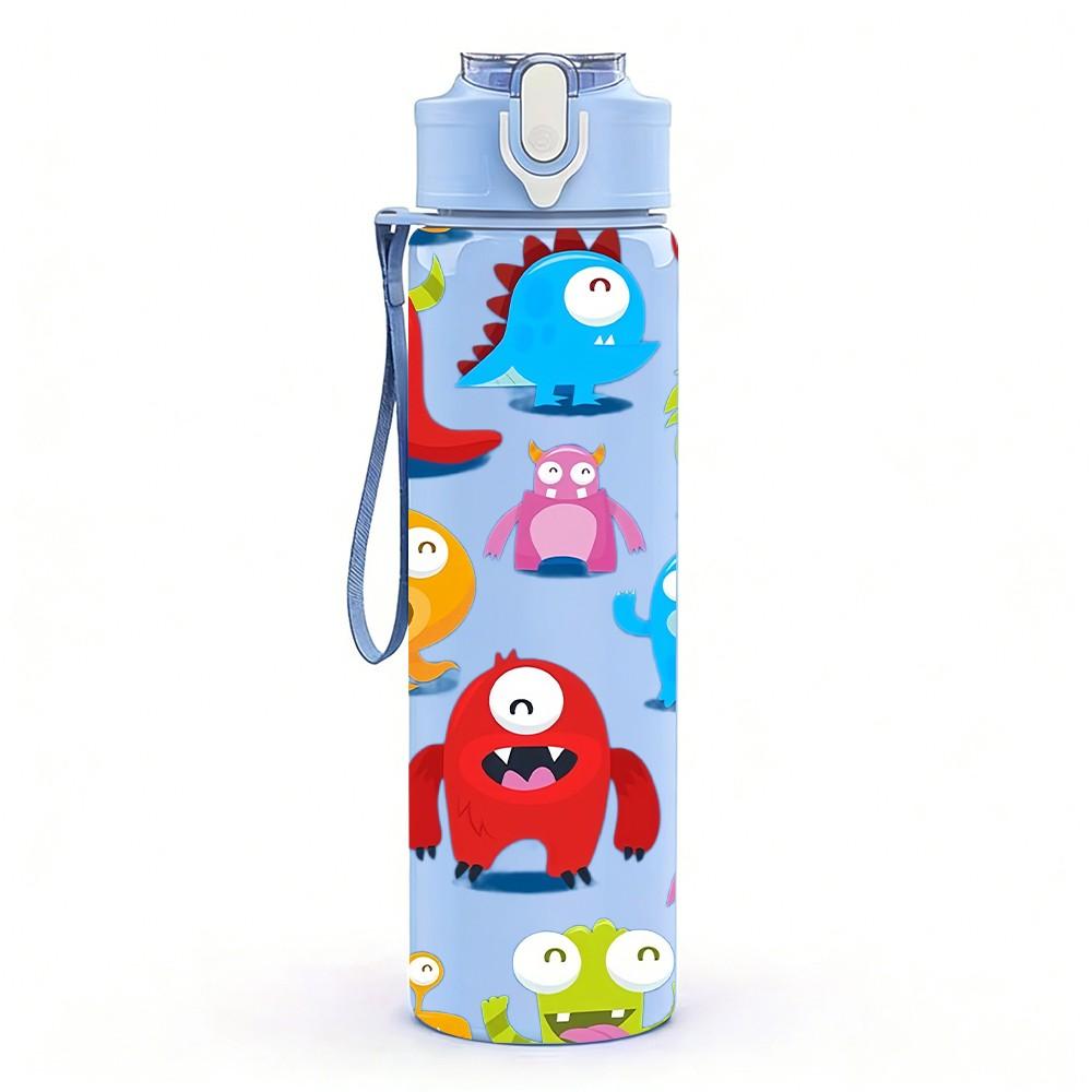 1PC Color Robot Cartoon Character Print 750ml Color Plastic Sports Water Bottle Leakproof Flip Straw Lid Suitable for Sports Office Home Use