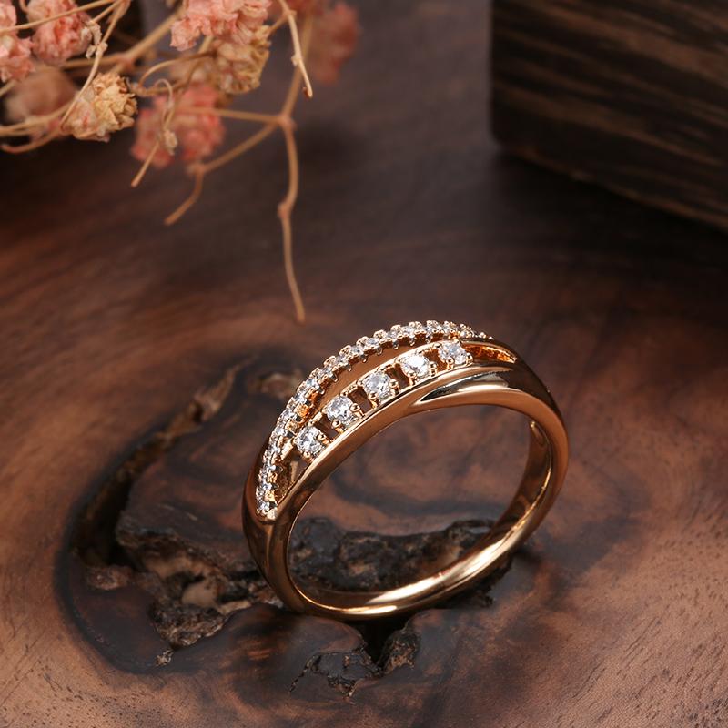 Trendy  Rose Gold Color Bride Wedding Rings For Women Luxury Natural Zircon Accessories Party Daily Fine Jewelry