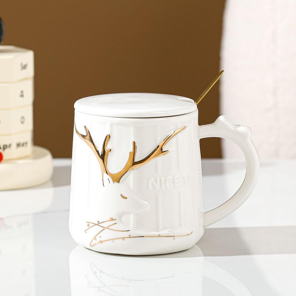 Керамическая кружка Кружка с крышкой ложкой Подарочная чашка Бытовая чашка для воды Девушки Офисная кофейная чашка Подарок на открытие