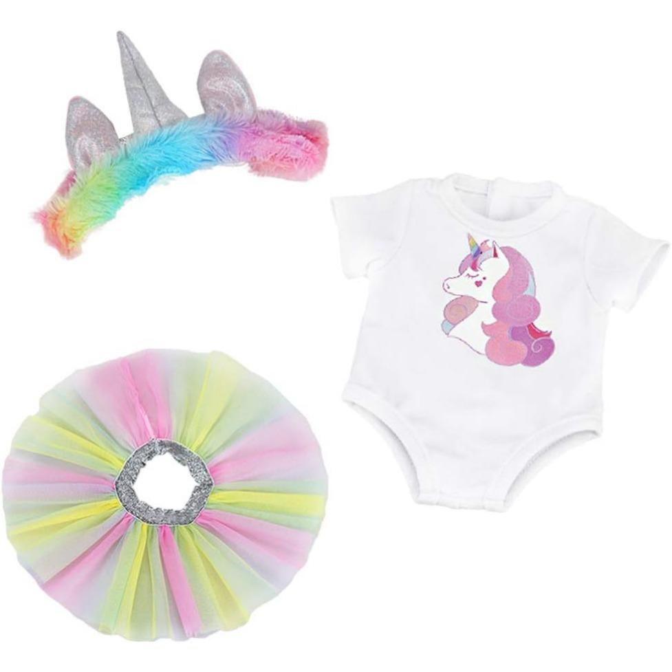 Одежда для новорожденных куколок, комбинезон с рисунком единорога, юбка и повязка на голову для кукол 18 дюймов. (40-45cm) Набор из 3 шт.