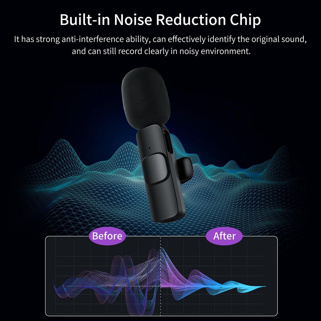 Mini Wireless Lavalier Microphone 360 degrees  Omnidirectional Lapel Mic Noise Reduction Compatible with Type C Android