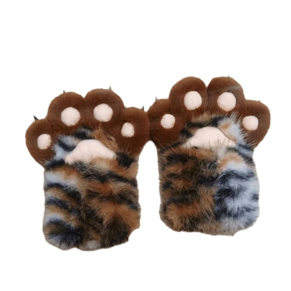 Stripe Cosplay Costume Gloves Tiger Print Plush Cat Paw Gloves Cute Cat Claw Mittens Role Play