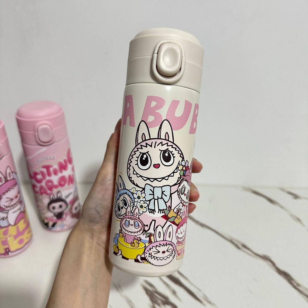 Cartoon Thermos Cup Elastic Buckle Cup 304 Stainless Steel Vacuum Pea Cup Convenient for Home Use
