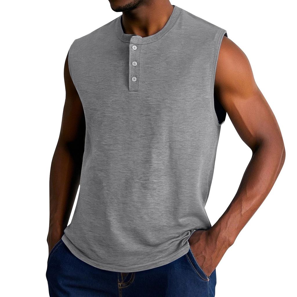 Men's Summer Solid Color Sports Buttons Vest Men's Sports Casual Vest