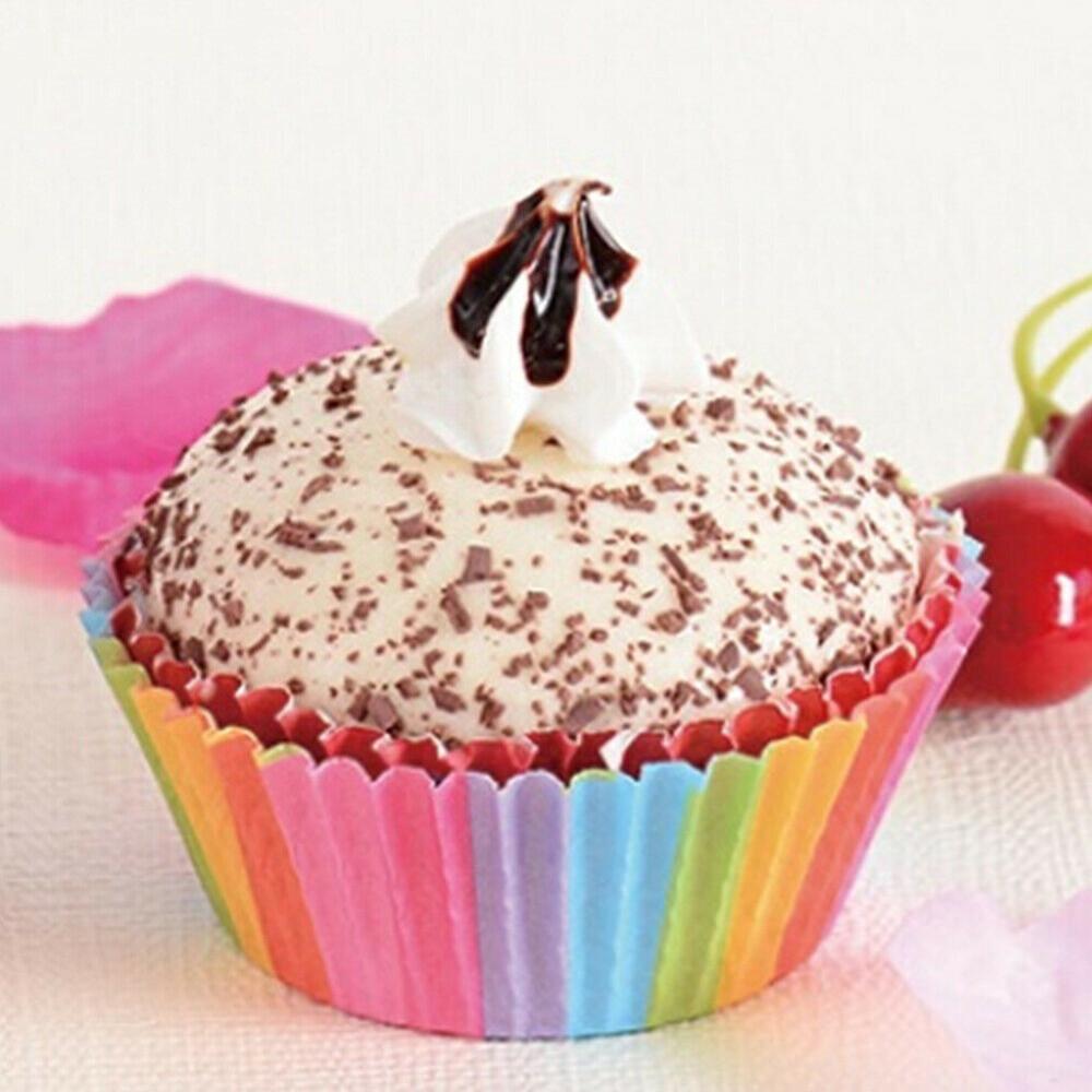 100Pcs Party Muffin Cup Rainbow Cake Mold Paper Cupcake Baking Boxes Wrapper