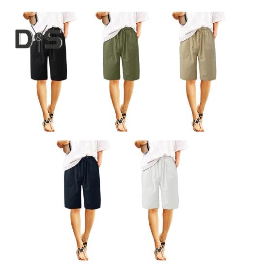 Женские летние шорты из хлопка и льна, повседневные шорты с широкими штанинами, завязывающиеся на шнурок, с карманами, длиной до колена для отдыха на пляже