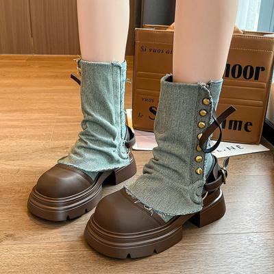 Ботинки на платформе с металлическим декором для женщин Повседневные джинсы с мягкой подошвой Дизайнерские ботильоны для женщин Весна Осень Обувь Женская