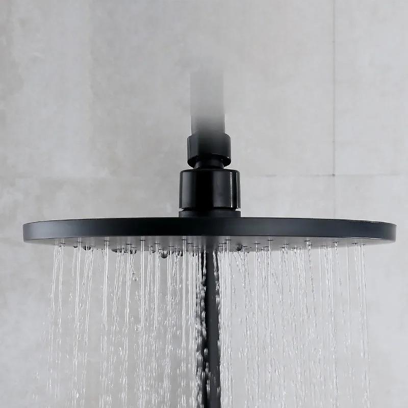 Черный латунный смеситель для душа, набор дождевых капель для ванны с полкой для ванной комнаты, 3 функции, регулировка высоты, смеситель для душа, кран