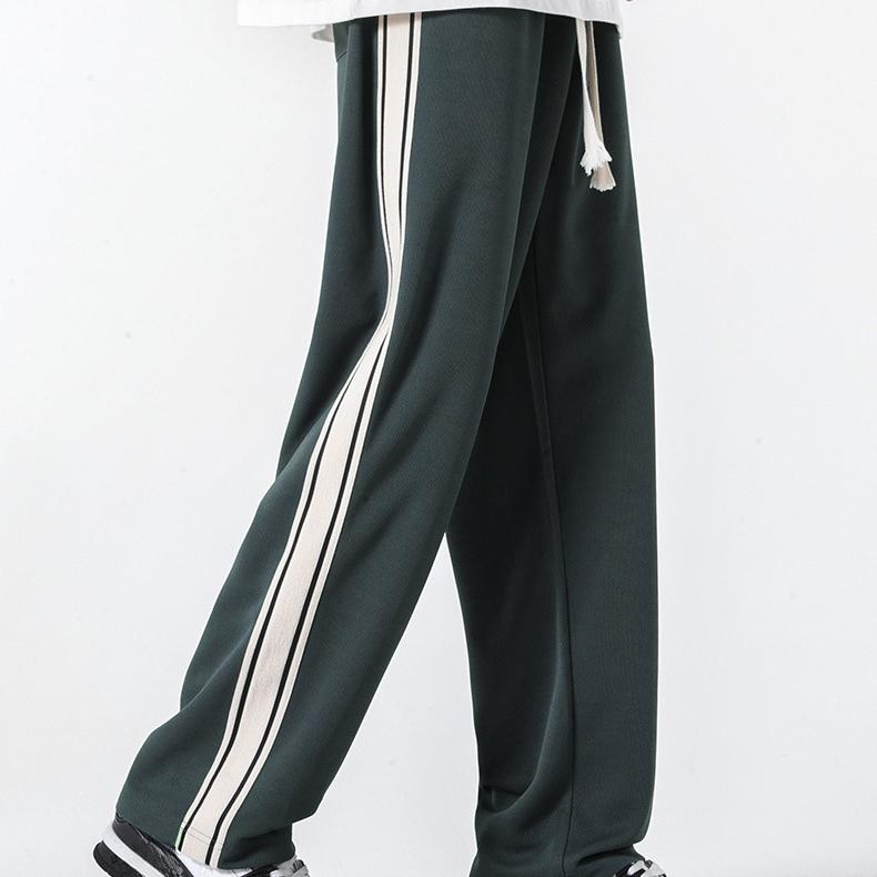 Spring and Autumn Men's New Vintage Side Strip Stitching Loose Straight-Leg Sports Trousers