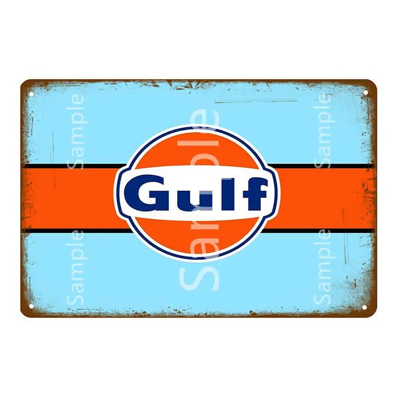 Винтажная металлическая жестяная табличка Gulf ESSO Mobil Racing Бензин Wadhams Моторное масло Гаражное обслуживание Настенный декор Искусство Постер Настенная табличка YL055