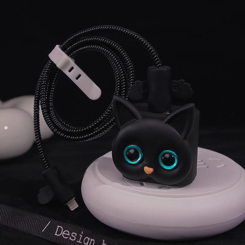 Cute Cat Cable Protector Cord Wire Cartoon Cat Protection Charger Protector Cover Soft Siliconer Charging Cable Charging Case Set for Phone Charger