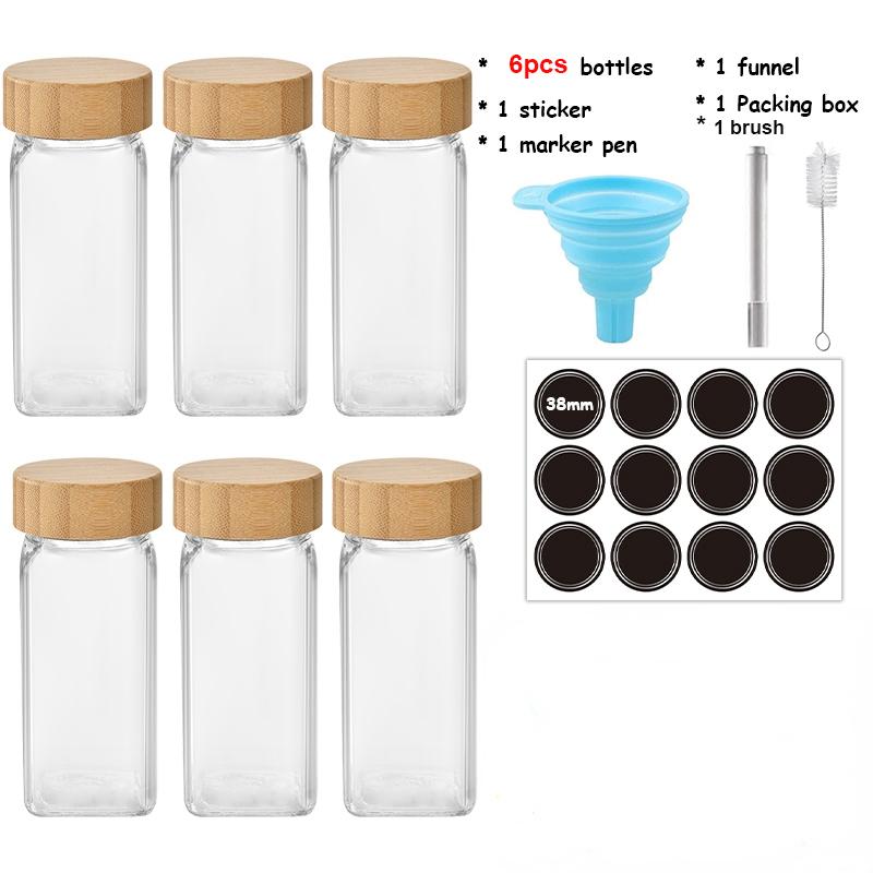 6/12/24 шт. стеклянных баночек для специй с бамбуковой крышкой, контейнеры для специй, солонки, перечницы, органайзеры для специй, кухонный набор баночек для специй