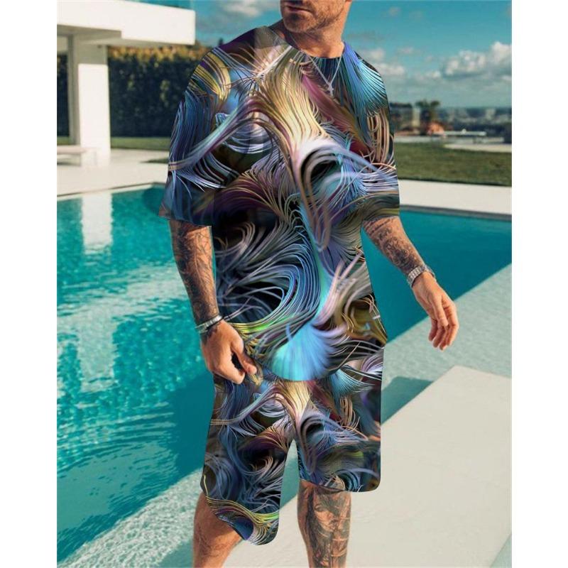 Летний цветной вихрь 3D принт футболки шорты комплекты мужские спортивные костюмы свободный короткий рукав футболка брюки комплект мужские костюмы одежда