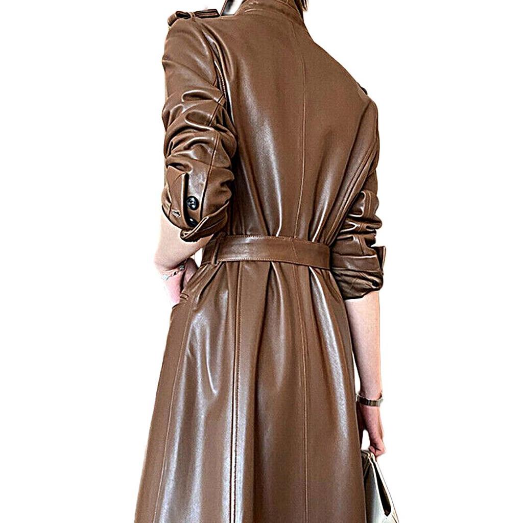 NOORA Women'S Real Lambskin Leather Jacket, Trench Coats ,Belt Fashion, Streetwear Long Styles,Business Meeting Cout,Best Birthday Gift FOr Her