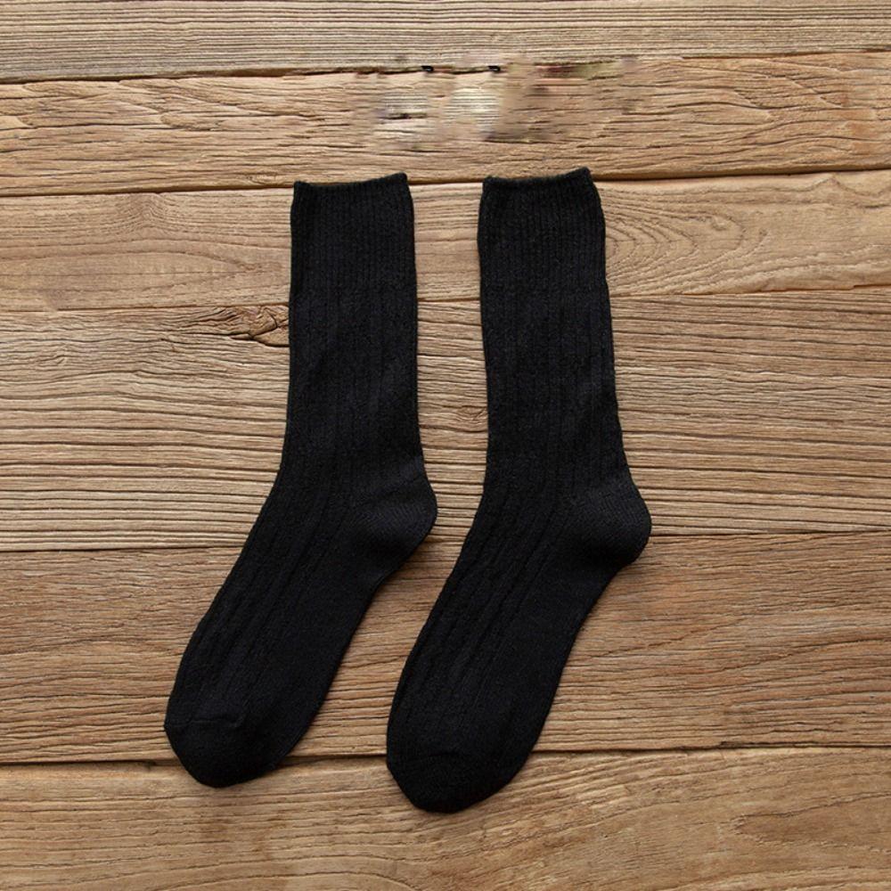 Solid Color Thick Trendy Fashion Cotton Women Wool Socks Korean Style Socks Middle Tube Hosiery