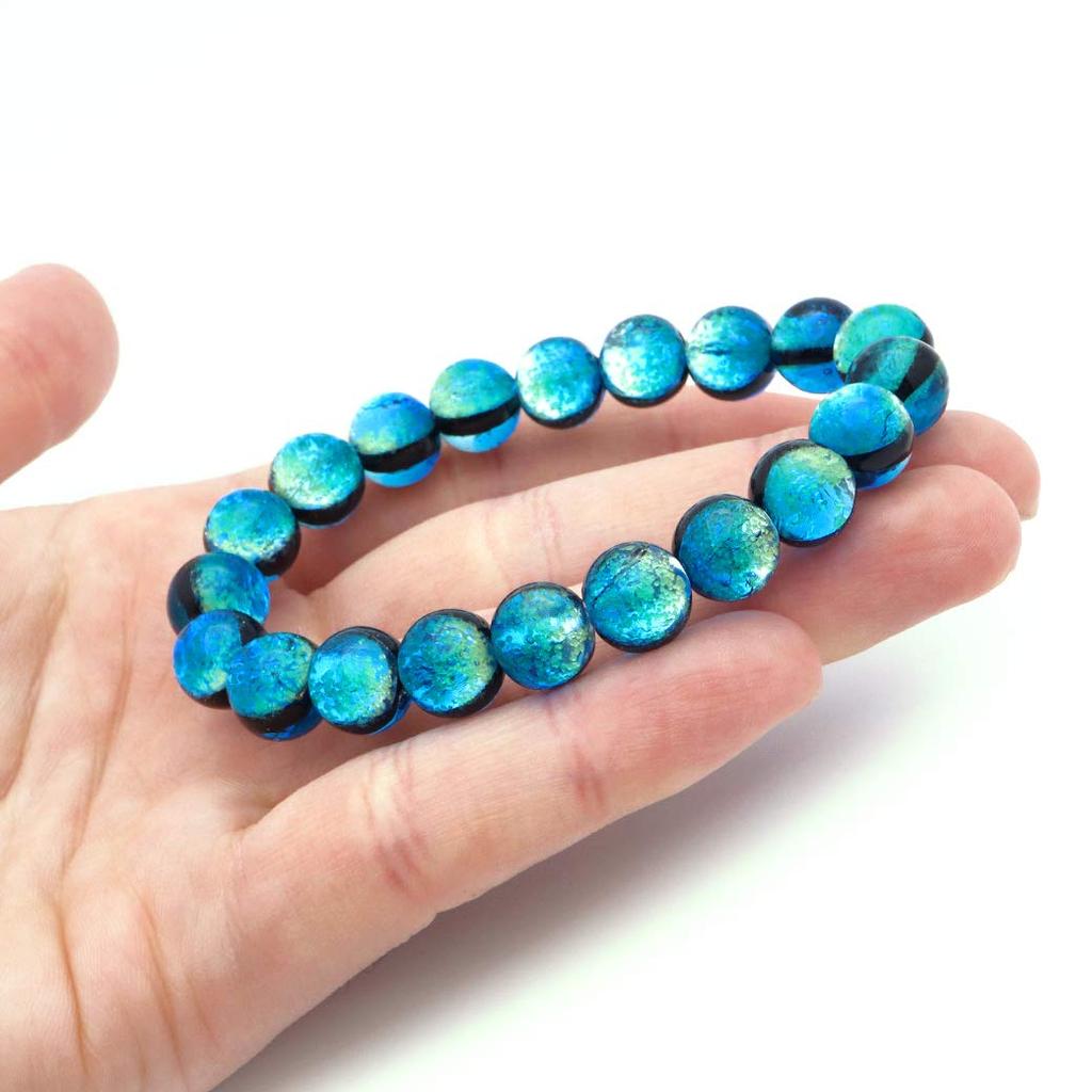 [GOLD STONE] Glowing Hateruma Blue Firefly Glass 10mm Bracelet from Hateruma Island, Okinawa, Inner Diameter: Approx. 17.5cm