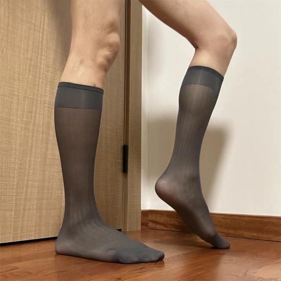 Мужские повседневные деловые носки средней длины, широкие полосатые нейлоновые чулки, формальные костюмные прозрачные тонкие носки из искусственного шелка