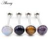 Alisouy 1PC Natural Stone Stainless Steel Ball Tongue Ring Bars Women Men Girls Septum Industrial Barbells Piercing Body Jewelry