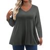 Womens Plus Size Tops Long Sleeve Shirts V Neck Casual Clothing Clothes Solid Color Tops