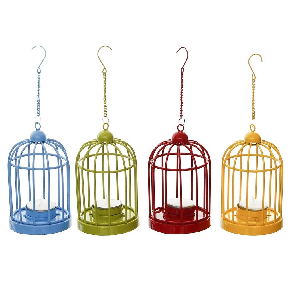 Set of 4 Iron Cage Shaped Hanging Tea Light Candle Holders | Tealight Holder | T Light Candle Holders | Diwali Christmas Decorations Items