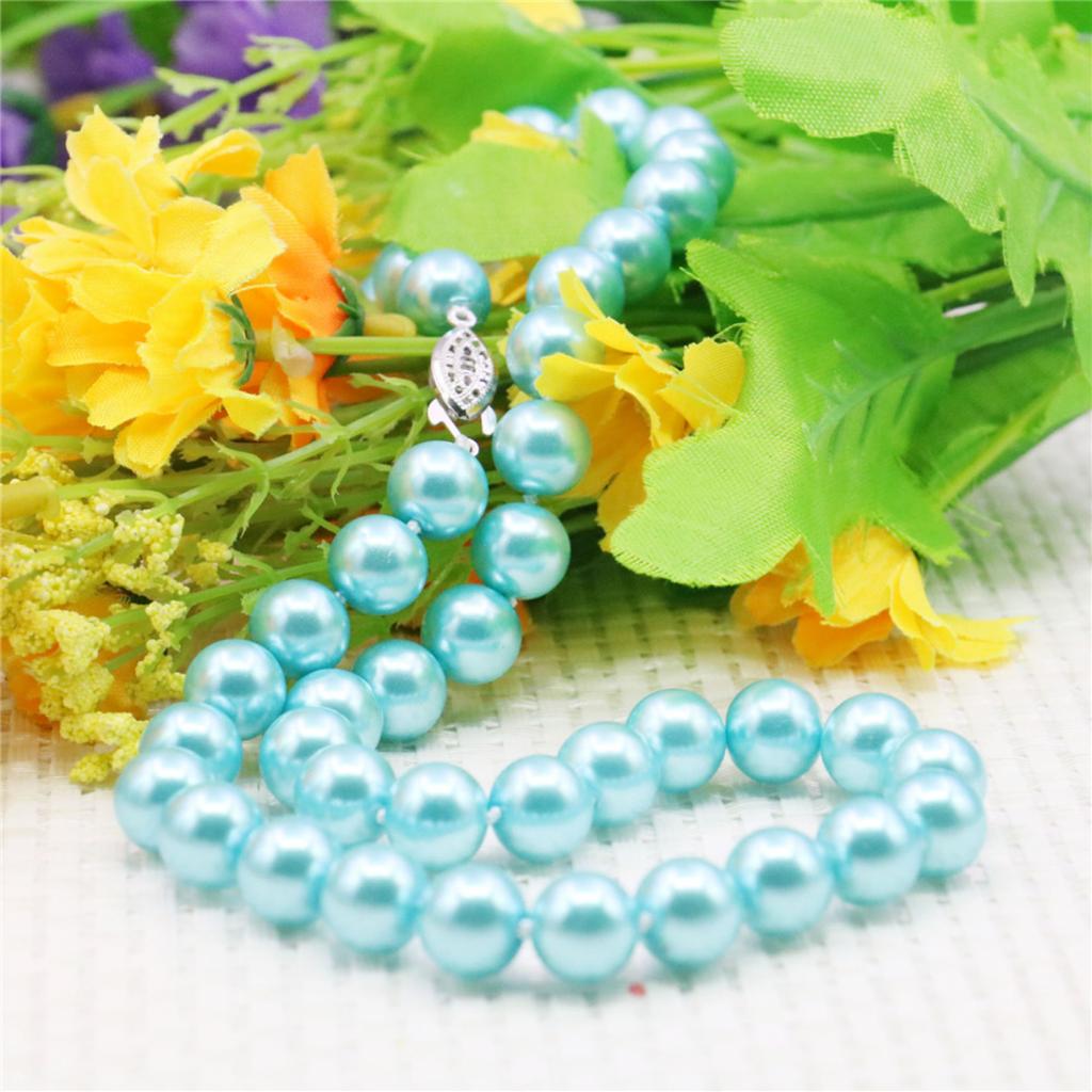10mm Round Light Blue Pearl Shell Necklace Women Girls Hand Made Jewelry Making Design for Accessory Gifts For Mother
