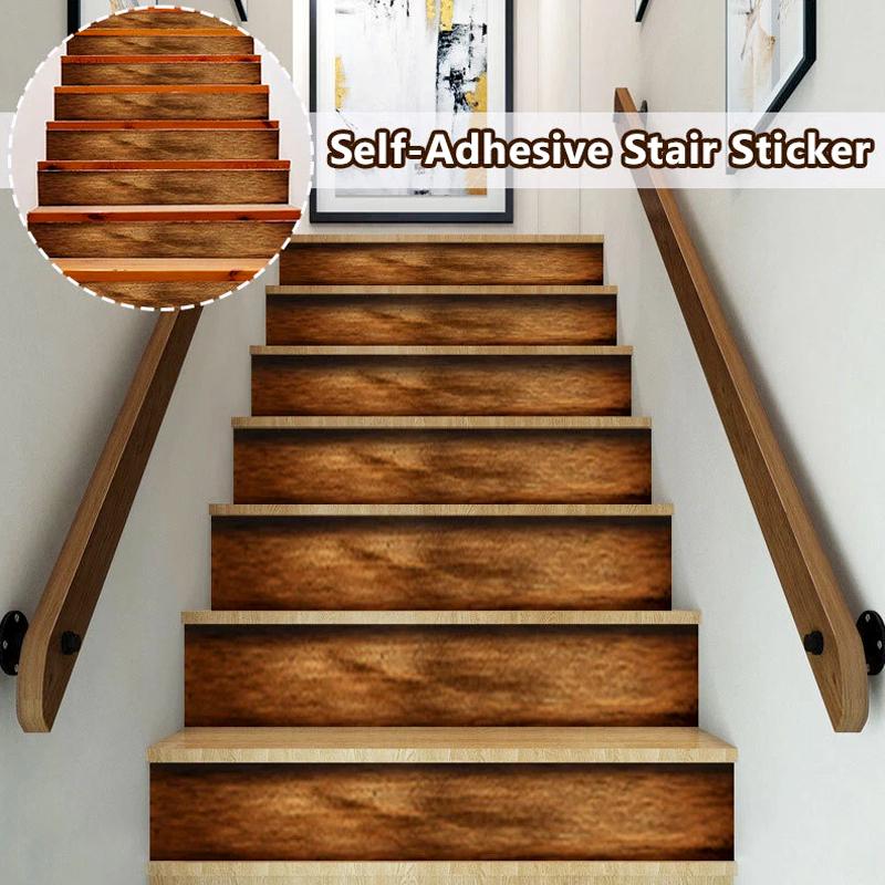 6Pcs/13Pcs Simulated Exquisite Home Decoration Beautify PVC Sticker Wood Grain Sticker Step Decoration Waterproof