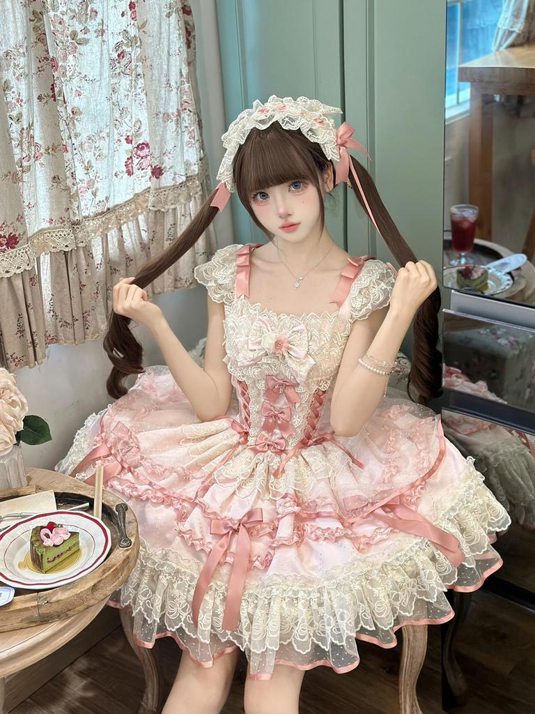 Костюм для косплея Jundakara Lolita, платье JSK с и Французская Морская Принцесса, Корейский Размер L, Набор из 3 предметов, Лента, Оборки, Шнуровка, Милый, Мечтательный,