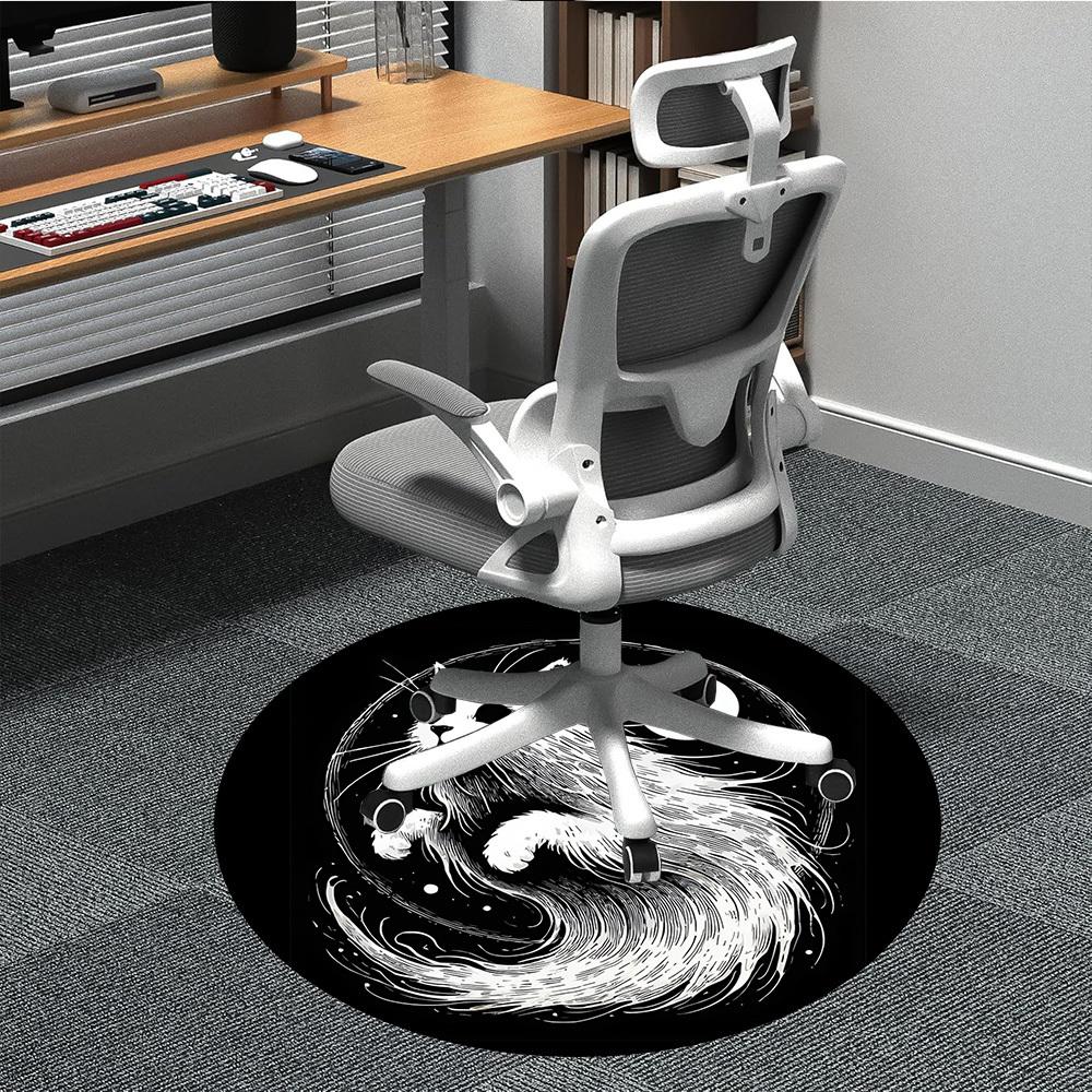 1pc Yin Yang Cat Office Round Area Rug, Under Office Chairs Bedroom Living Room Home Decor, Room Deco, Available in Various Sizes 137