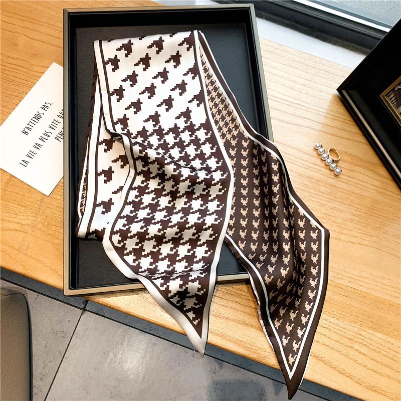 Luxury Long Silk Scarf Female Animal Horse Print Thin Narrow Scarf Bag Hair Band Ribbon Scarfs Women Neckerchief