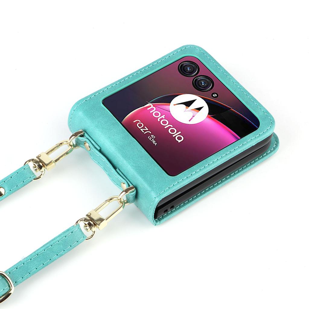 For Motorola Razr 40 Ultra 5G Hard PC+PU Leather Cover One-piece Design Card Slots Phone Case with Lanyard