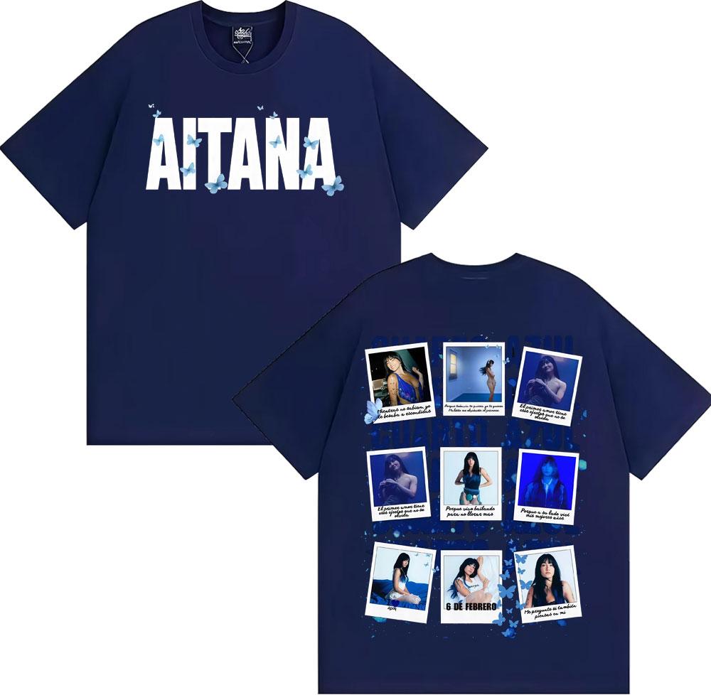 Singer Aitana Cuarto Azul Album Cover Graphic TShirt UNISEX Women Summer Cotton YK Clothing Oversize Round Neck Short Sleeved Tee