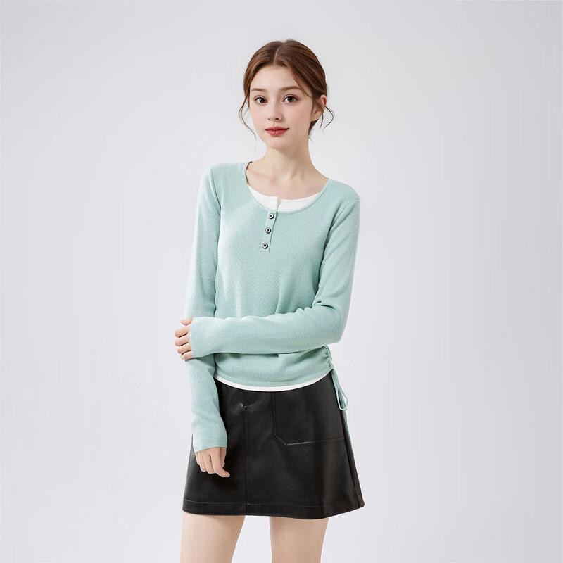 Women's Faux Two-Piece Round Neck Knit Top