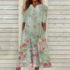 Women's Summer Casual Printed V-Neck Short-Sleeve Swing Dress
