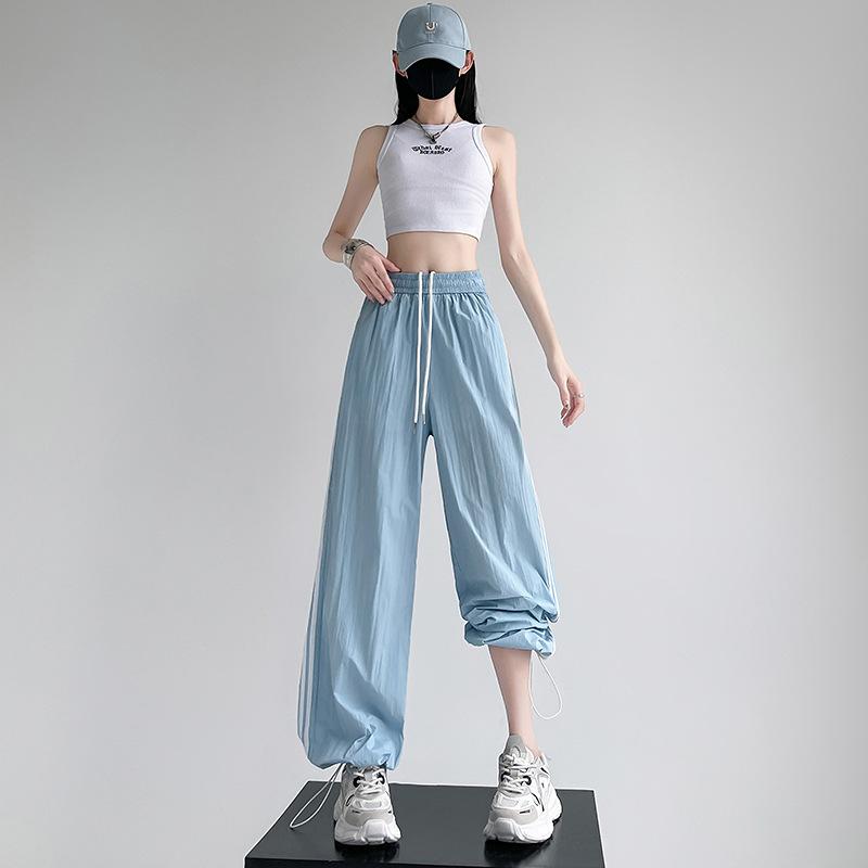 Новые летние американские повседневные брюки и спортивные брюки для женщин, завязки для двоих, высокая талия, свободные, утягивающие, солнцезащитные, широкие брюки