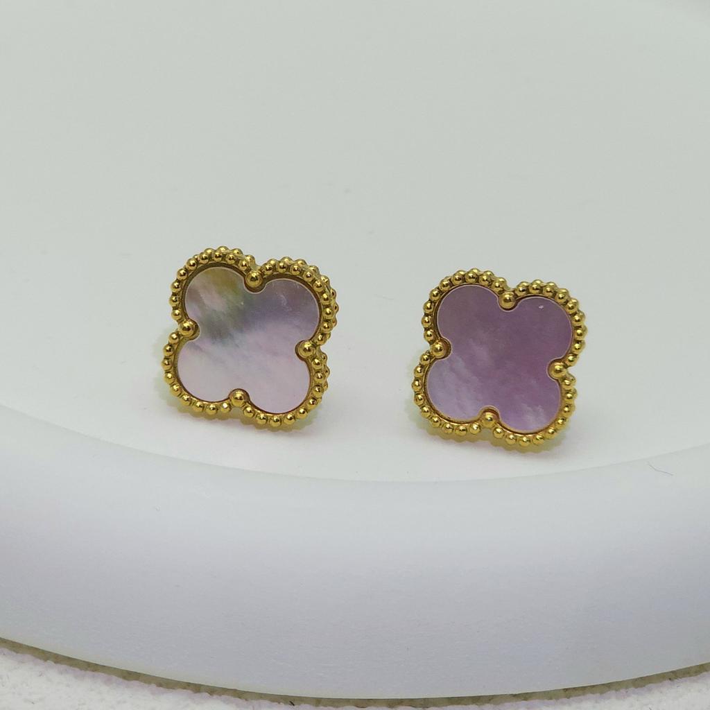 Высококачественная титановая сталь Натуральный перламутр Четырехлистный клевер Серьги для женщин 18K Модные Премиальные серьги