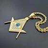 Iced Out Masonic All Seeing Eye Pendant Necklace Male Gold Color Stainless Steel Chain For Men Freemason Mason Jewelry
