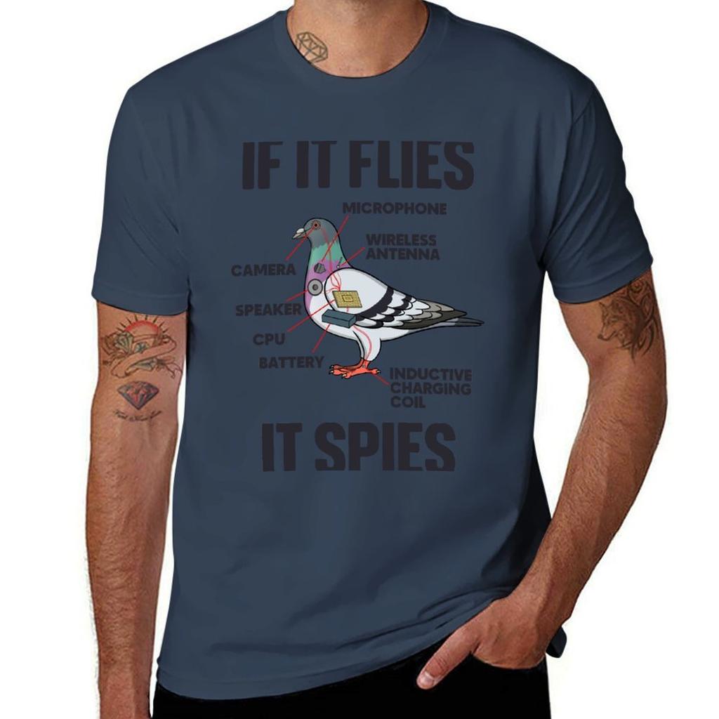 If It Flies It Spies Tshirt korean fashion customizeds Mens cotton tshirt