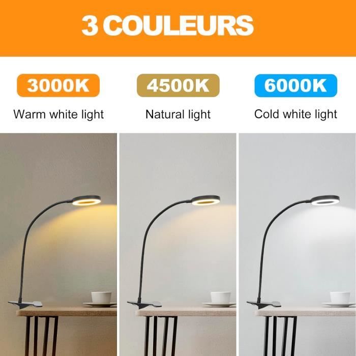 Lampe à Pince - 48 LED - 3 Couleurs - Rechargeable USB - Flexible 360°
