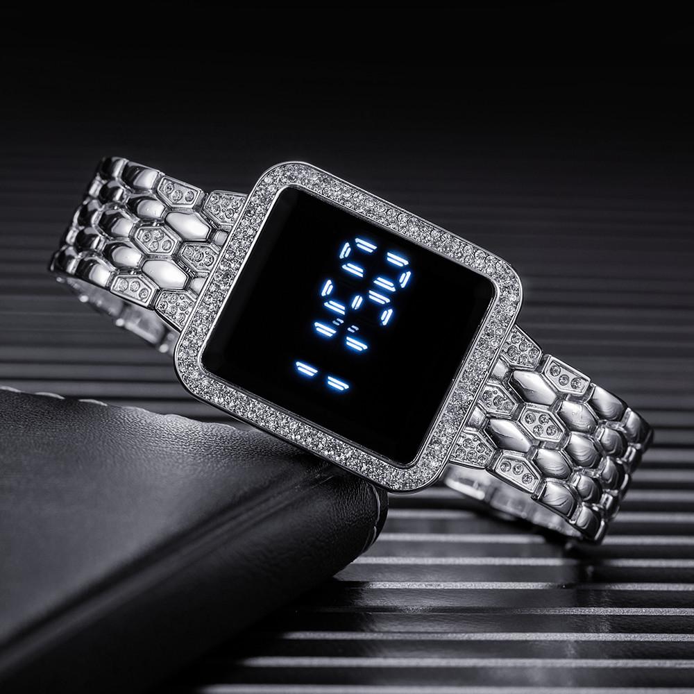 Rhinestone Digital Watch for Women Simple Touch Screen LED Ladies Wristwatch