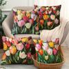 New Simple and Fashionable Tulip Flower Series Linen Single-sided Printed Pillow Case Sofa Decoration