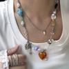 2pcs Double-layer Heart-shaped Pendant Necklace Fork Clavicle Chain Irregular Stone Necklace  Dating