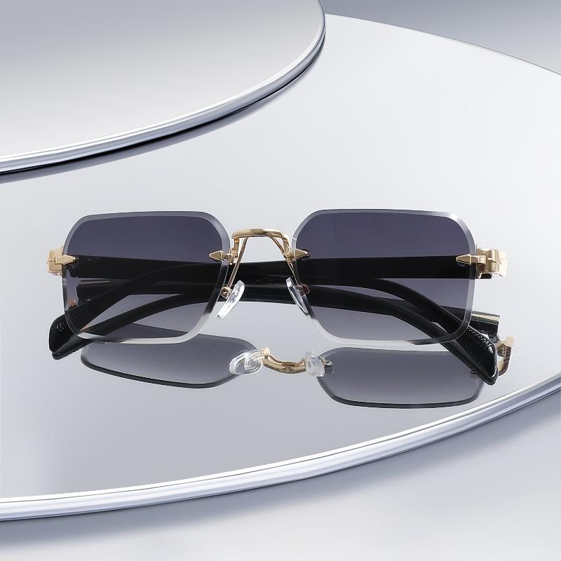 1pcs Unisex Rimless Metal Rectangular Sunglasses, Polycarbonate UV lenses. Lightweight, comfortable, for business & casual wear.