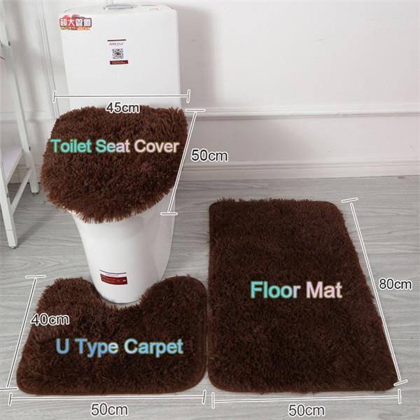 3 Pcs/set of Solid Color Bathroom Mat Set Fluffy Bristles Bath Blanket Modern Toilet Cover Blanket Set Rectangle