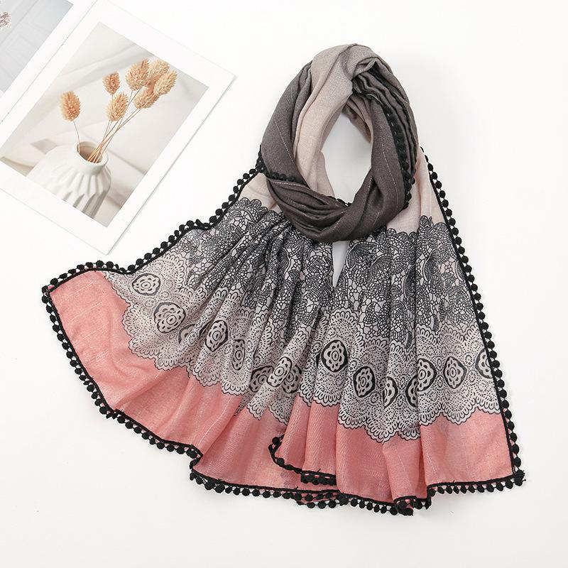 Зимний ацтекский кружевной цветочный шарф-шаль с помпонами из хлопка и вискозы, женский, высококачественный, накидка, пашмина, палантин, буфандас, мусульманский хиджаб, 180*90 см