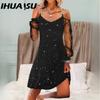 Women's Fashion Spring Autumn Solid Color Print Long Sleeve V-Neck High Waist Casual Dresses