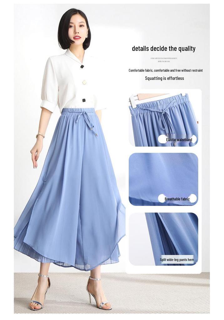 2026 Women's New Style Chiffon High-Waisted Wide-Leg Cropped Pants: Flowy, Drape Skirt Style, Summer-Ready.